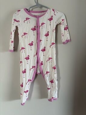 Kyte BABY White Footed One-Piece with Pink Flamingo Print